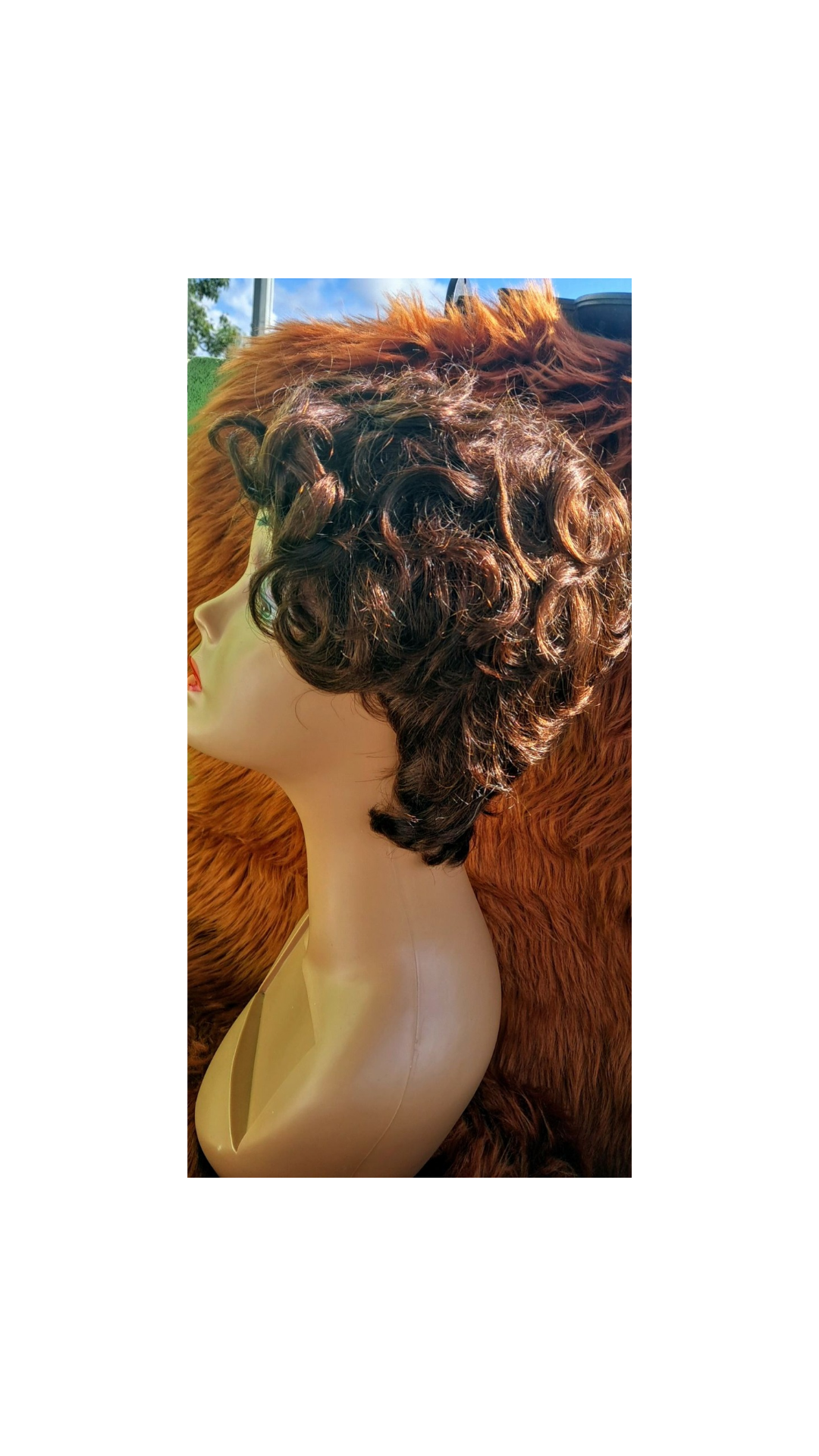 Short pixie cut human hair wig brown color  view 3