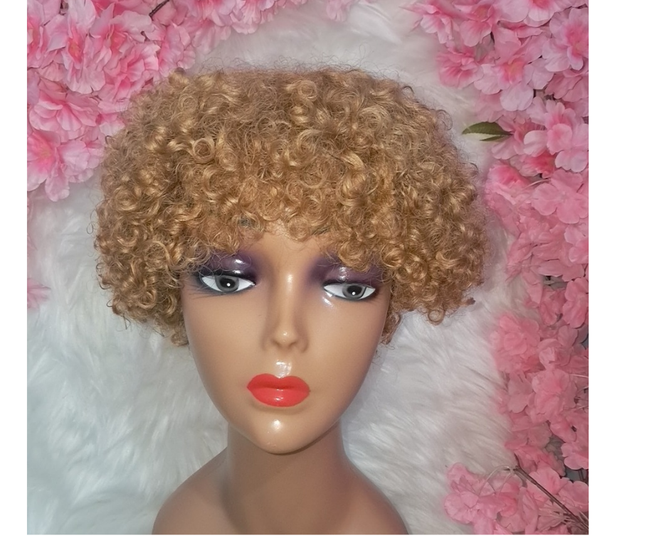 Kinky curly non lace human hair pixie wig