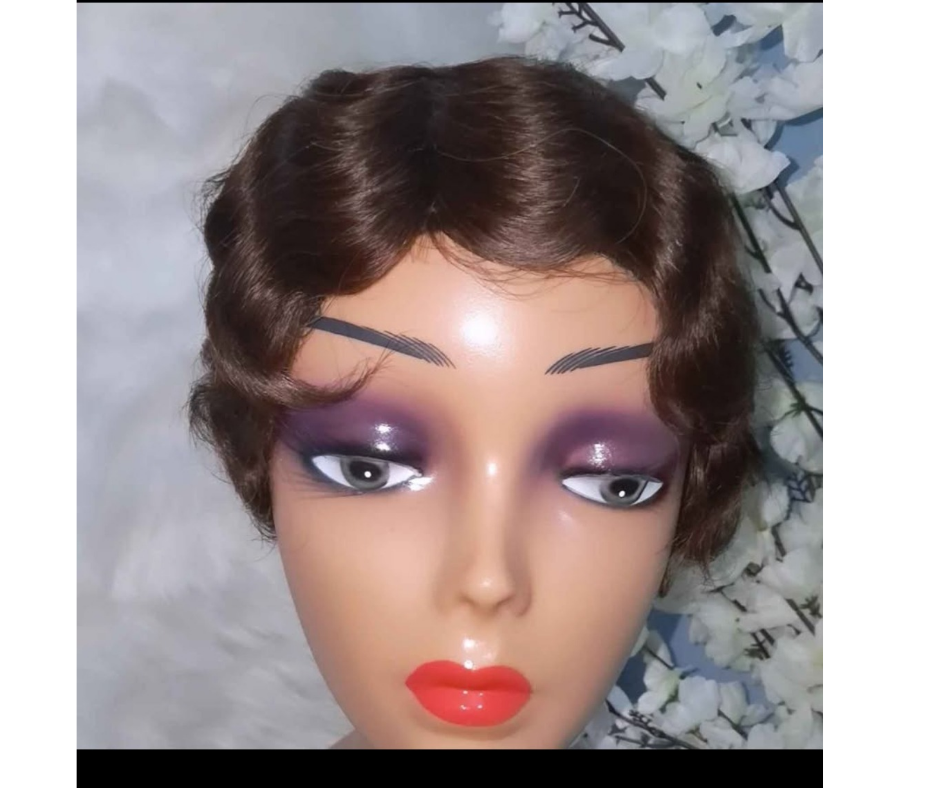 Short cut pixie wig brown color