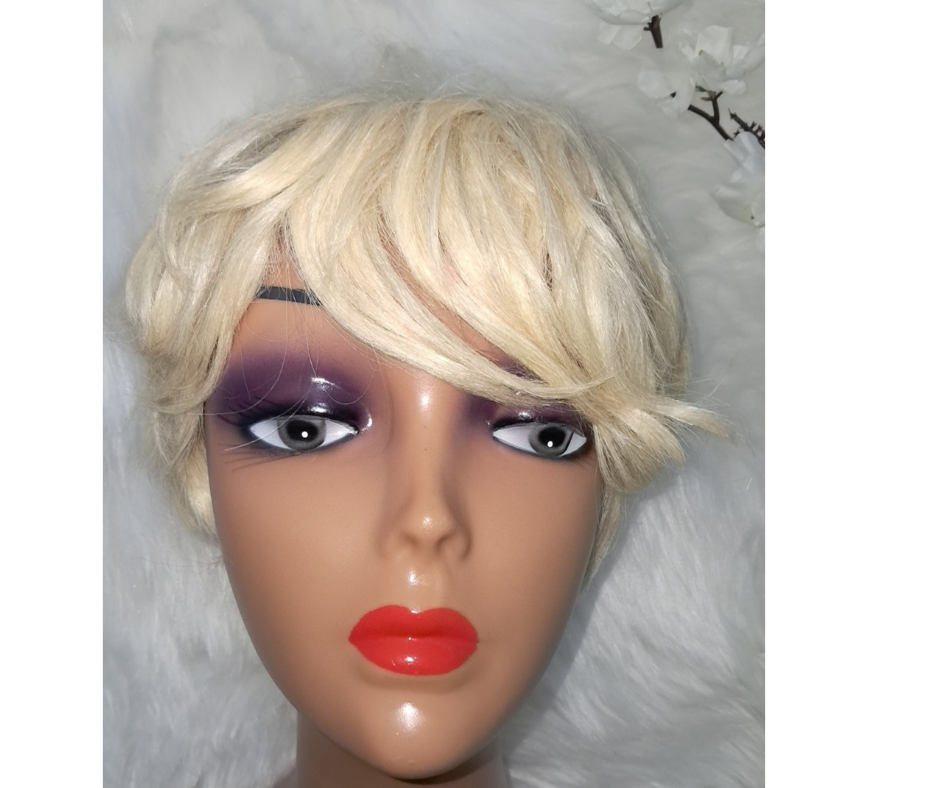 Pixie cut human hair colored wig #613 blonde