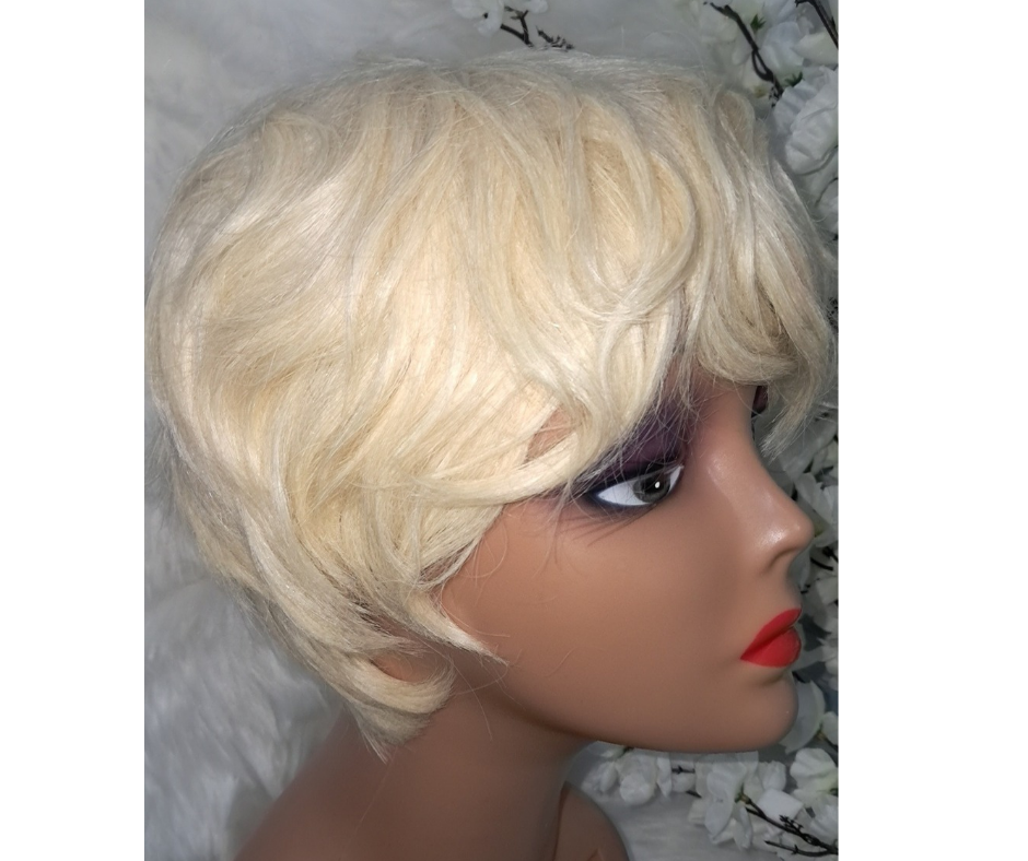Pixie cut human hair colored wig #613 blonde  view 2