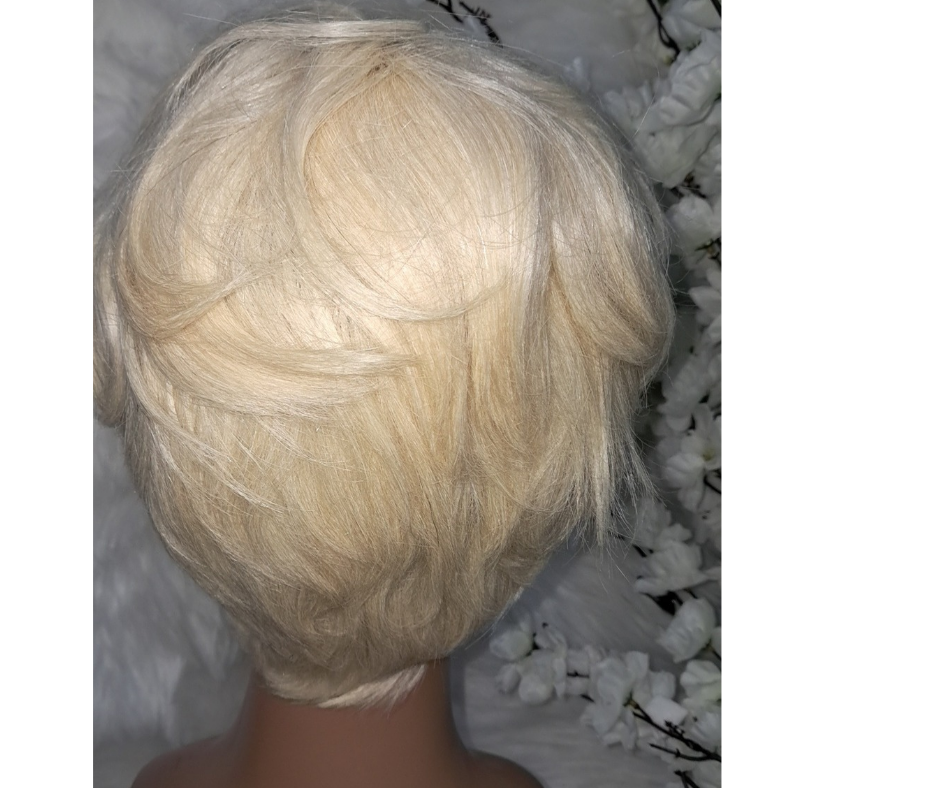 Pixie cut human hair colored wig #613 blonde  view 3