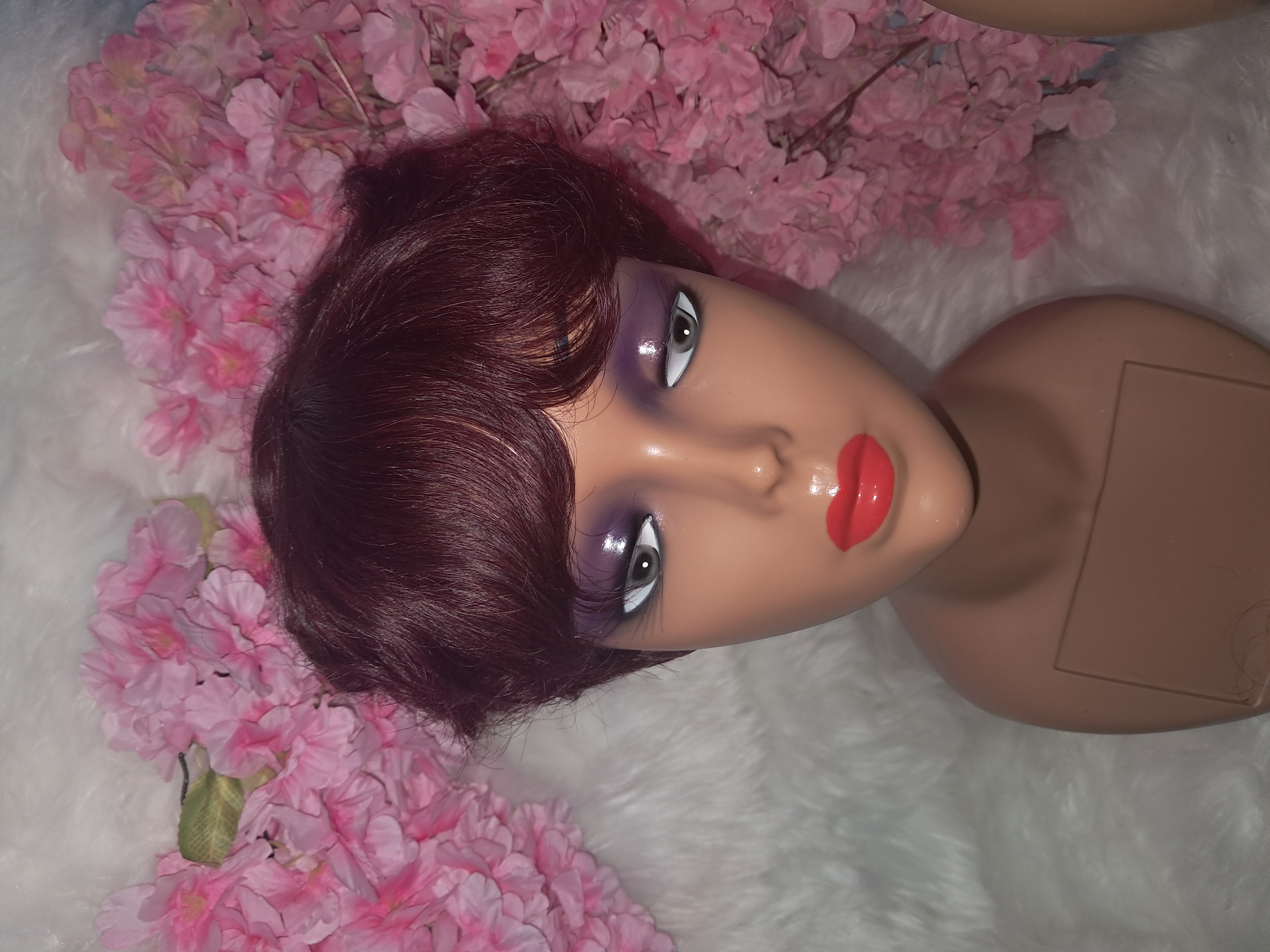 Pixie cut colored human hair wig machine made