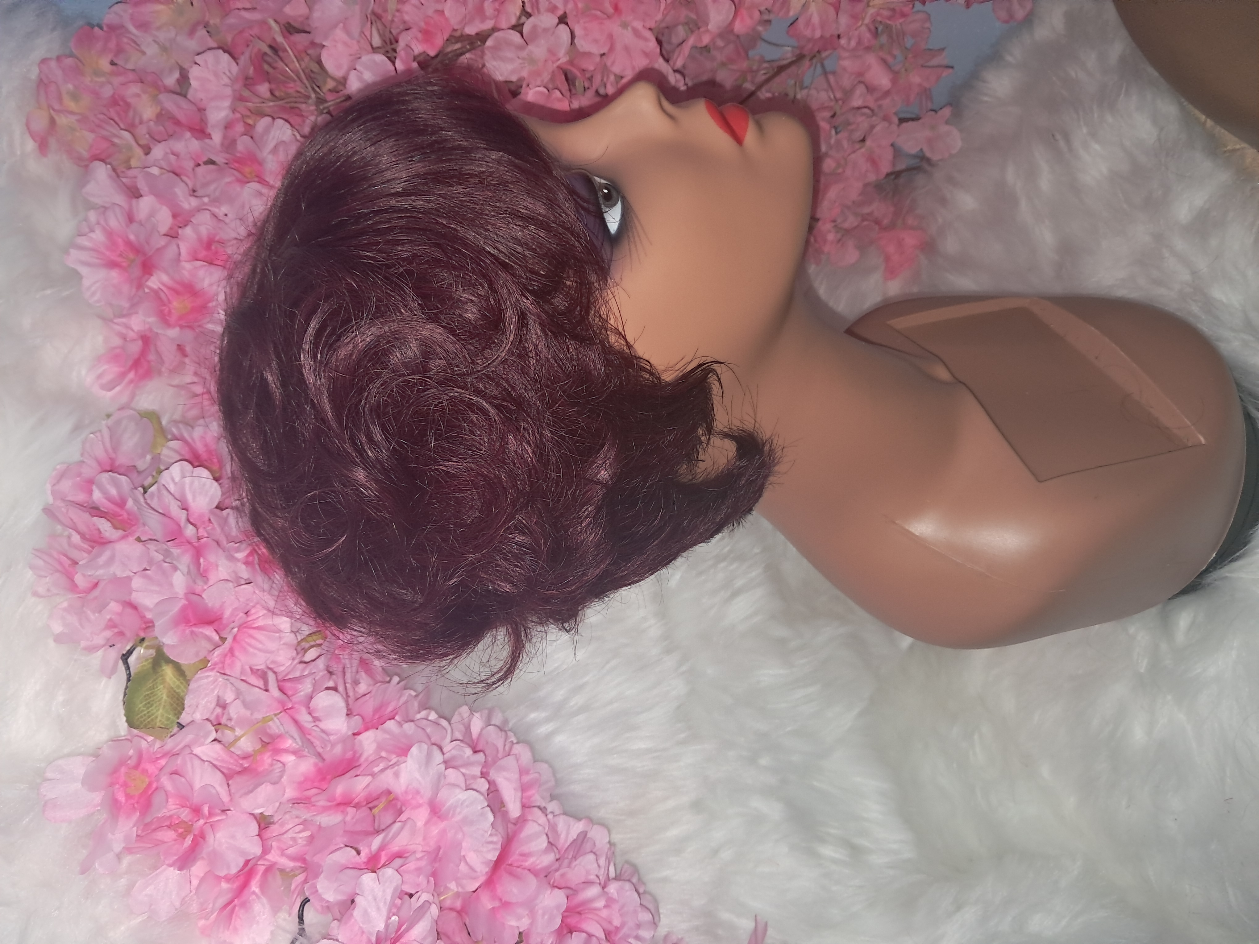 Pixie cut colored human hair wig machine made view 2