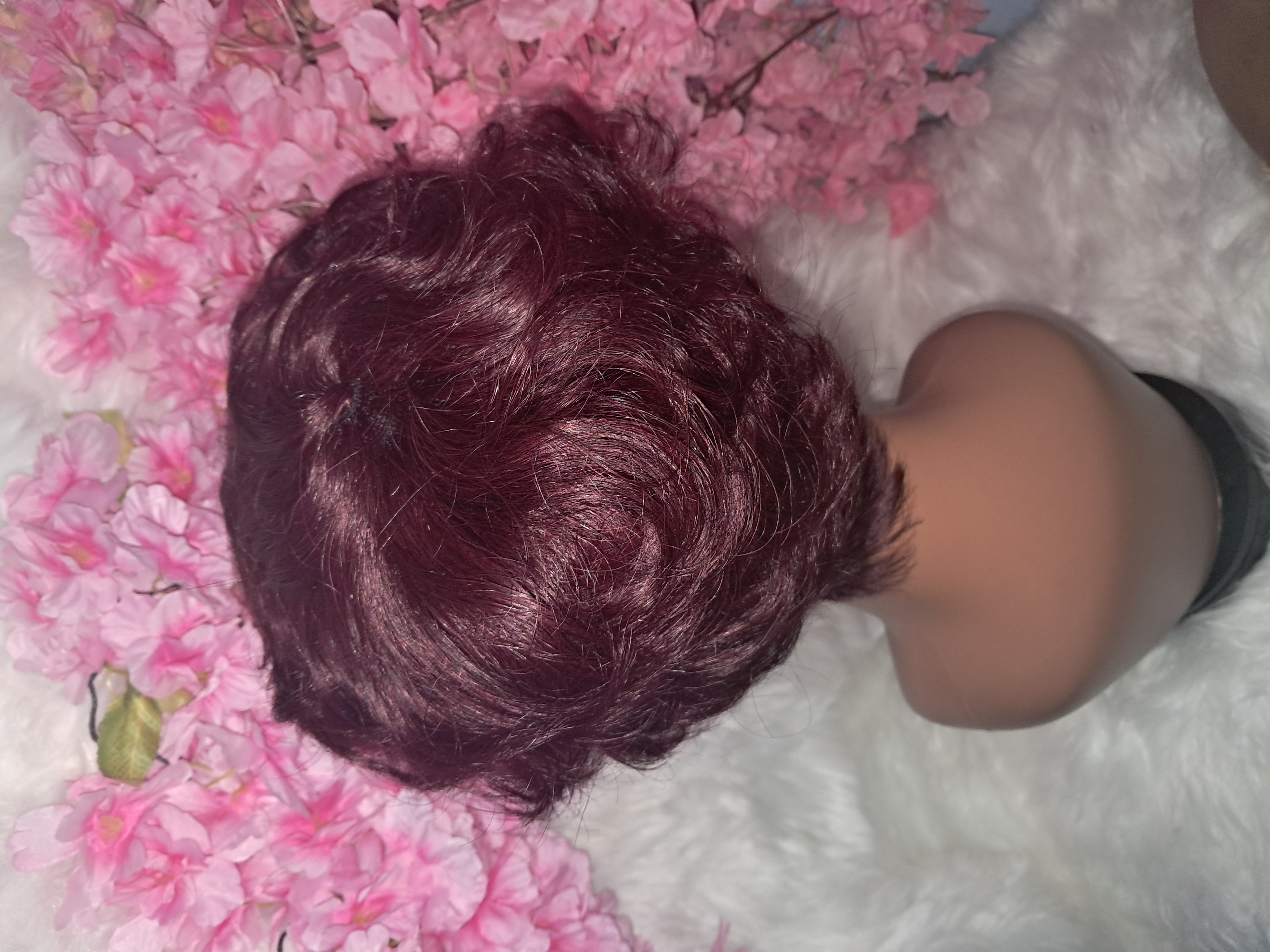 Pixie cut colored human hair wig machine made view 3