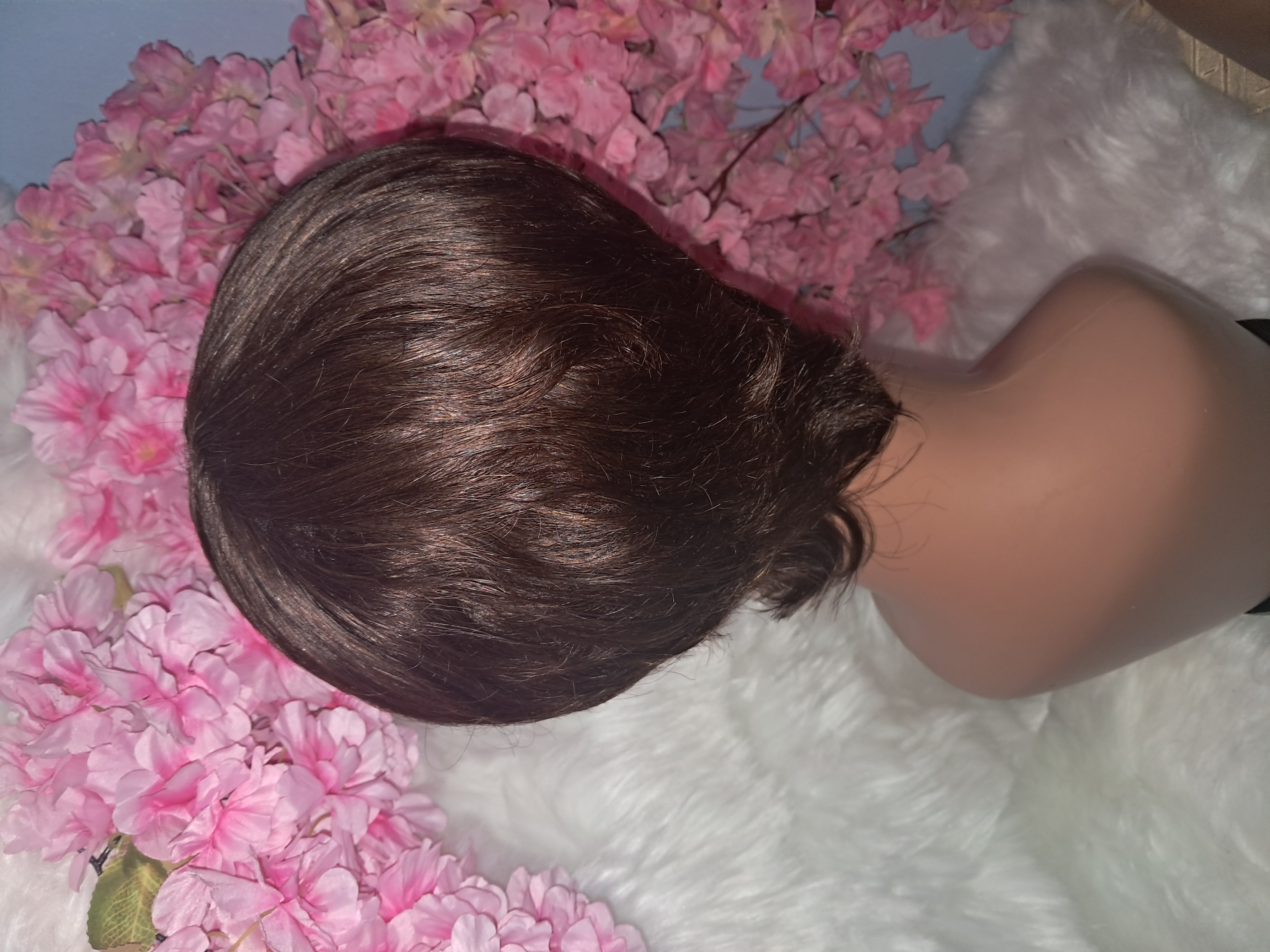 Short pixie cut human hair wig brown color  view 3