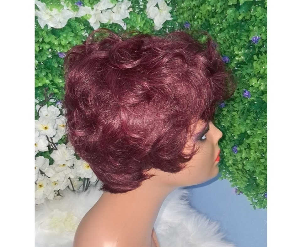 Pixie cut colored human hair wig machine made view 2