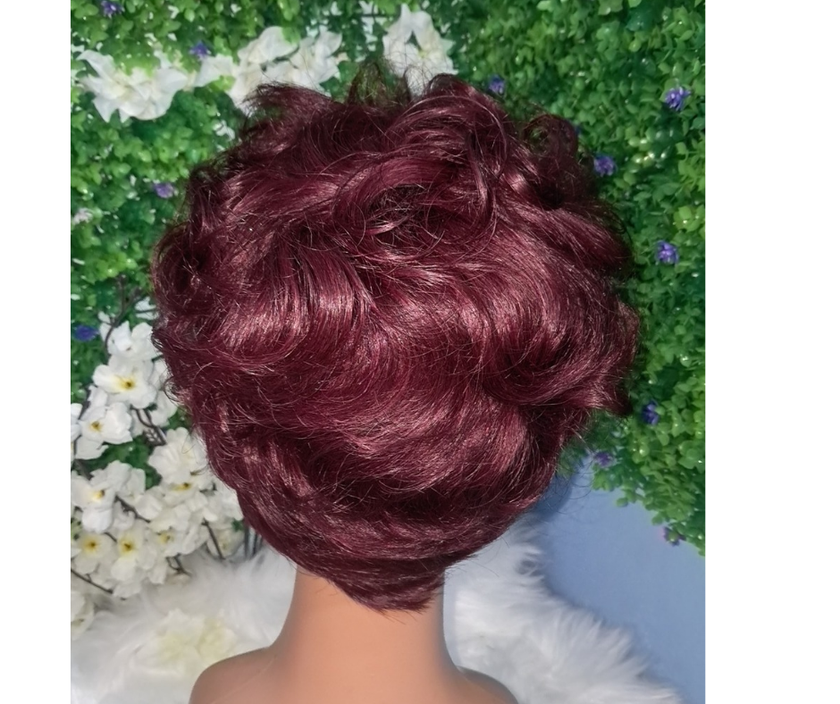 Pixie cut colored human hair wig machine made view 3