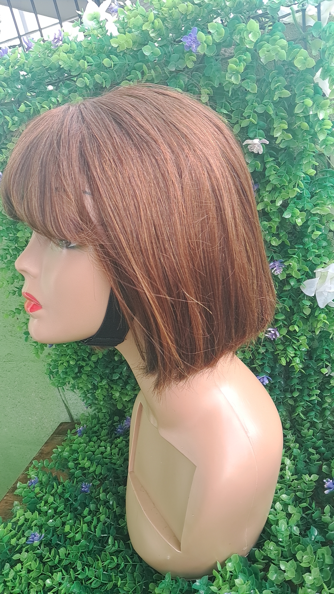 Classic 8" human hair Brown Bang Wig