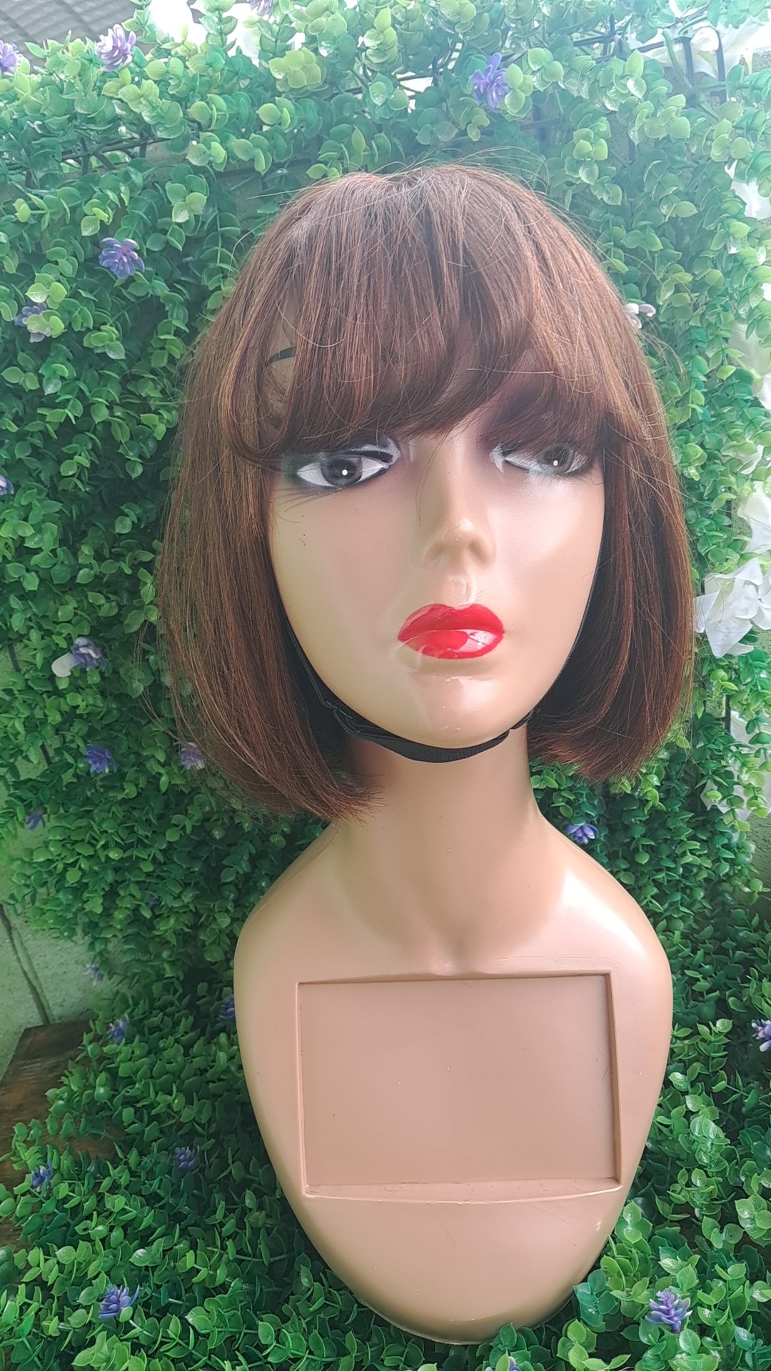 Classic 8" human hair Brown Bang Wig view 4