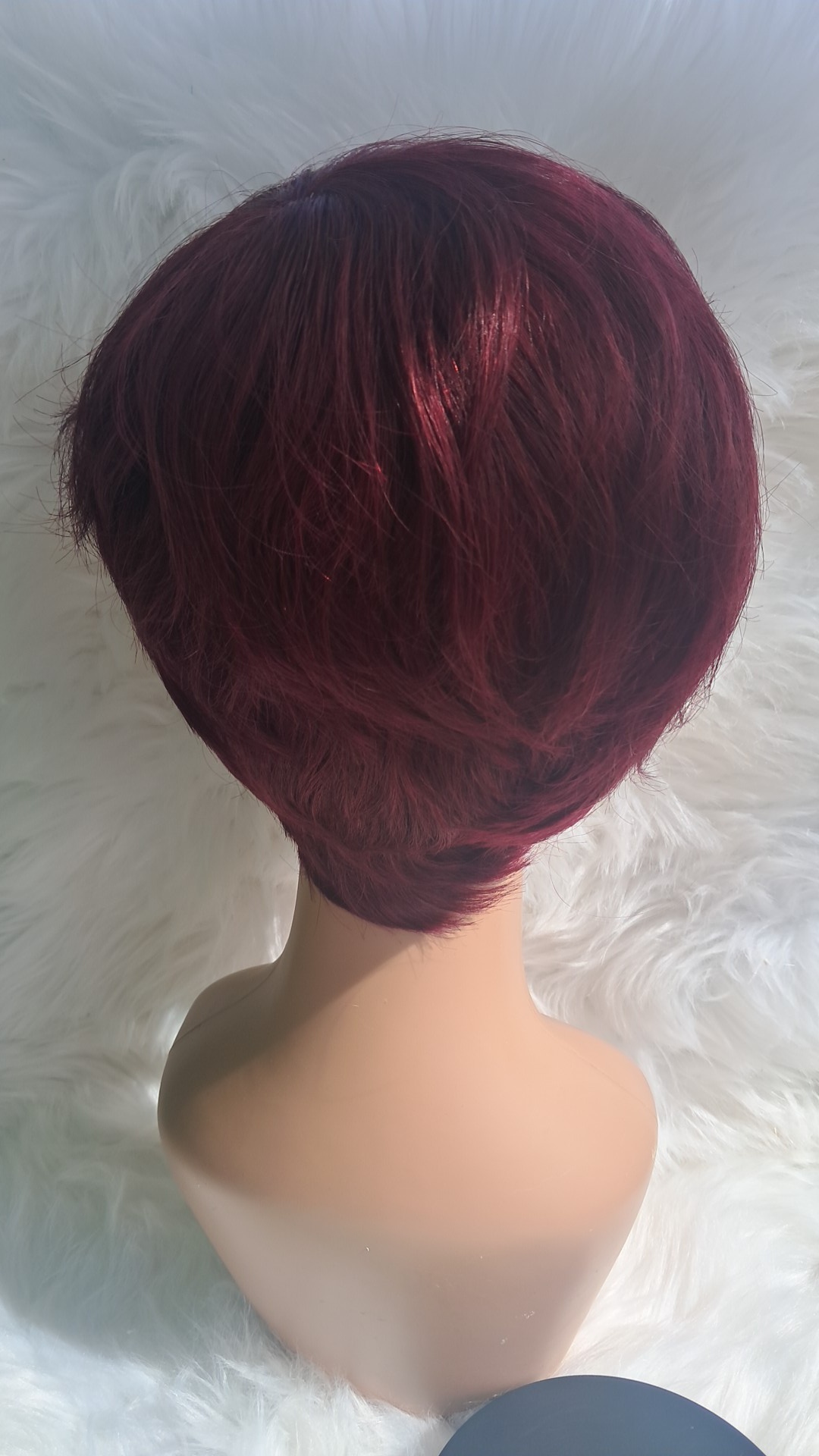 Human hair short pixie wig burgundy  view 3