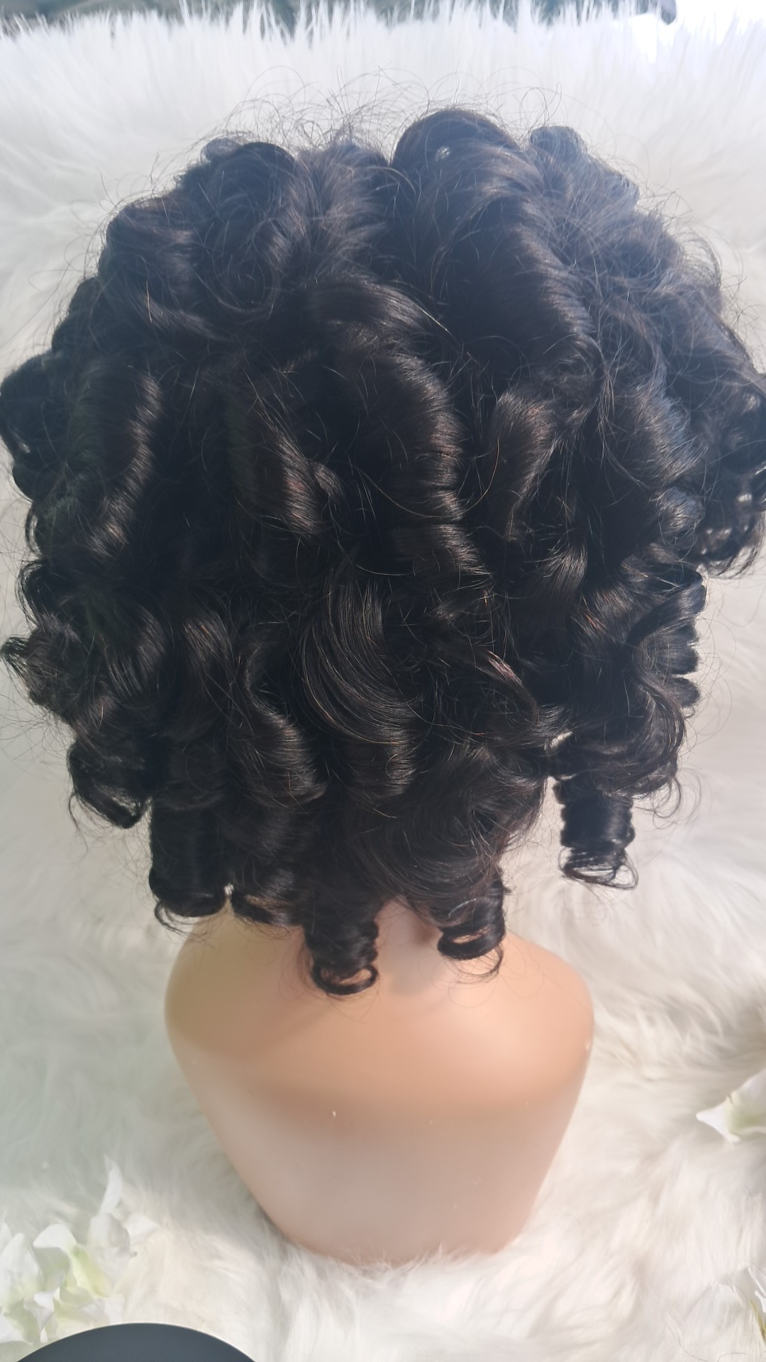 Human hair bouncy curl headband wig  view 2