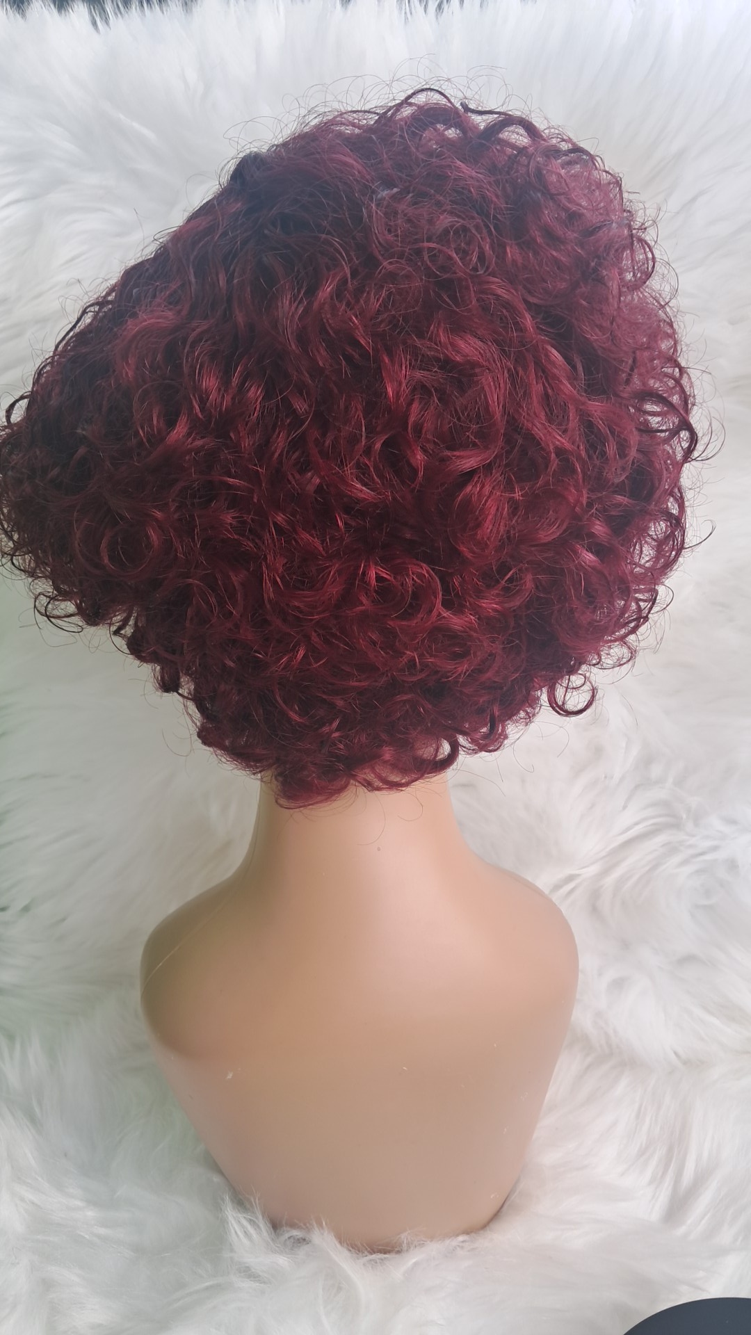 Burgundy 99J & 1b short curly pixie human hair view 2
