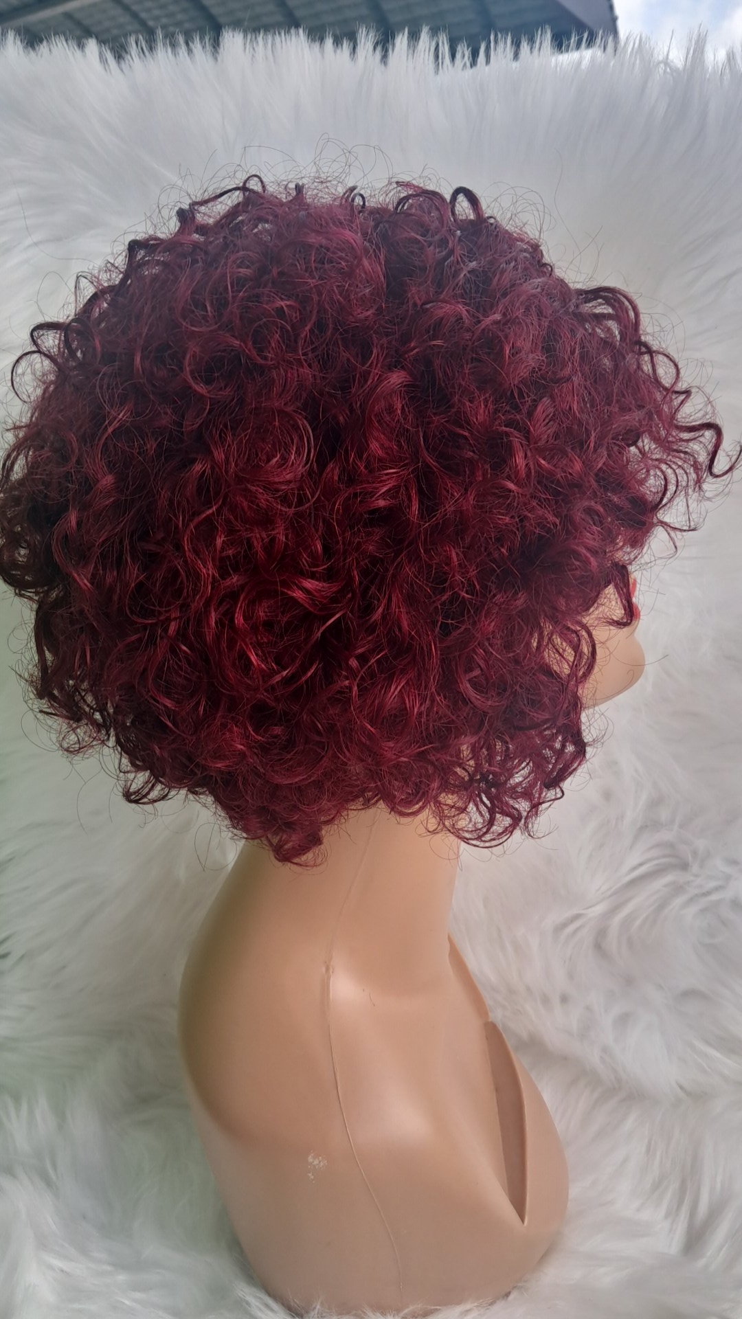 Burgundy 99J & 1b short curly pixie human hair view 4