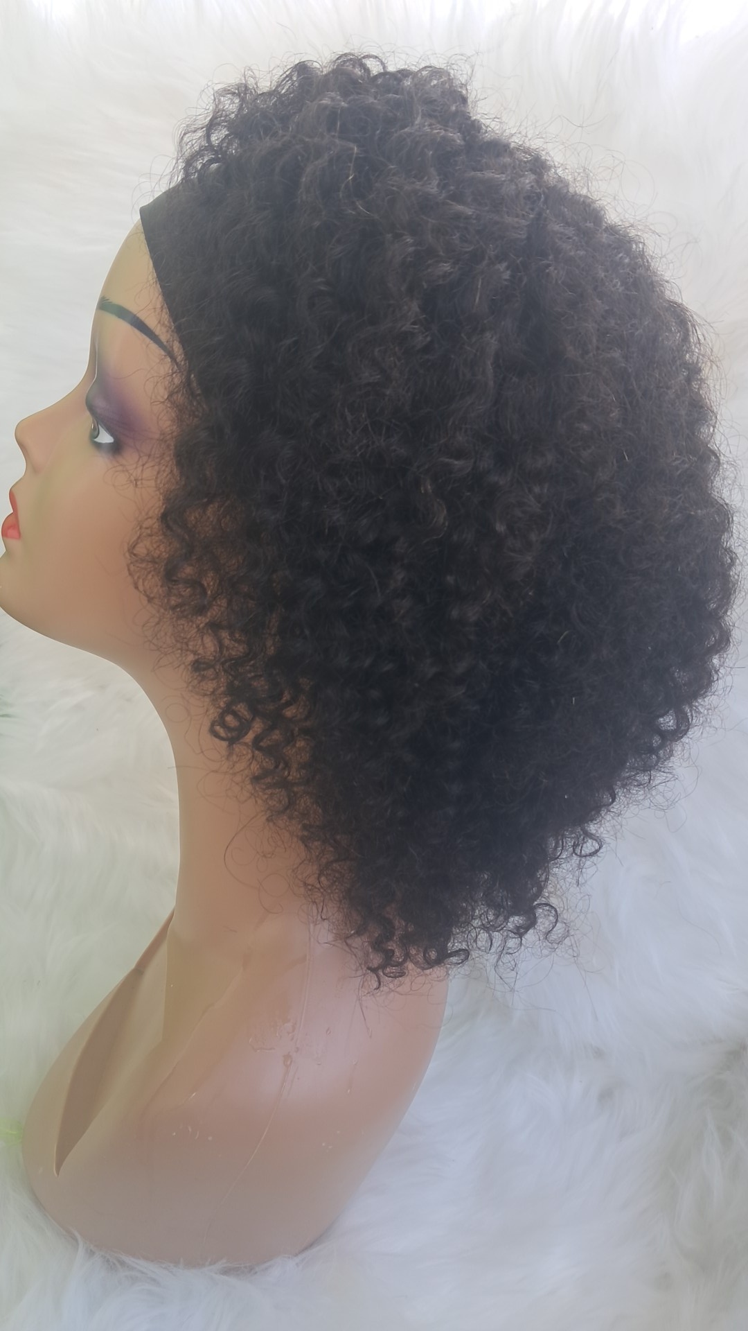 Human hair headband wig Jerry curl 12inch view 2