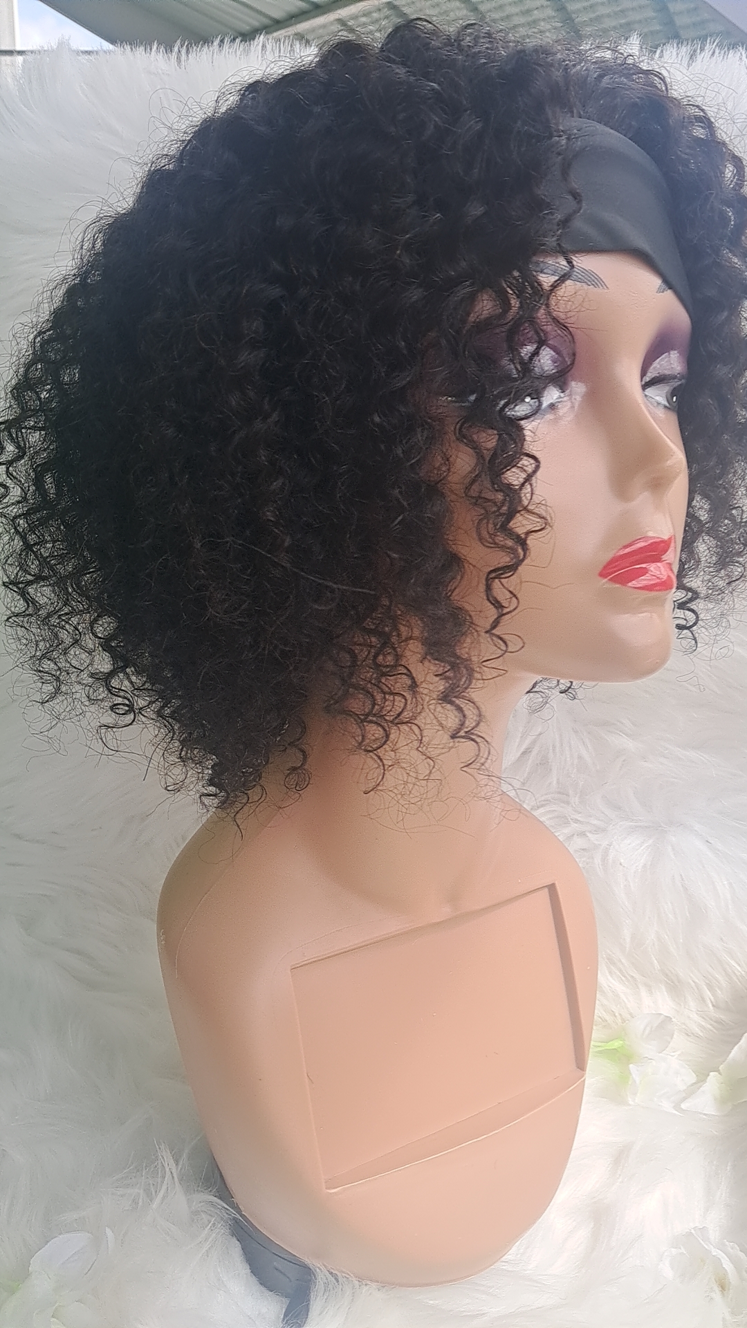 Human hair headband wig Jerry curl 12inch view 3