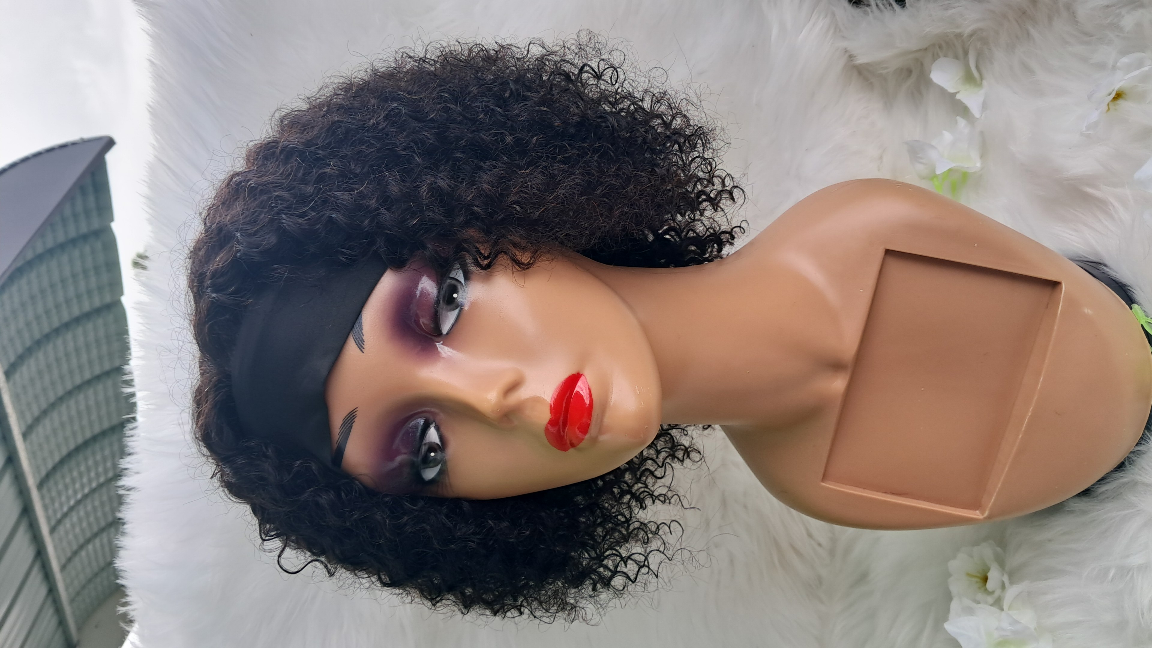 Human hair headband wig Jerry curl 12inch view 4