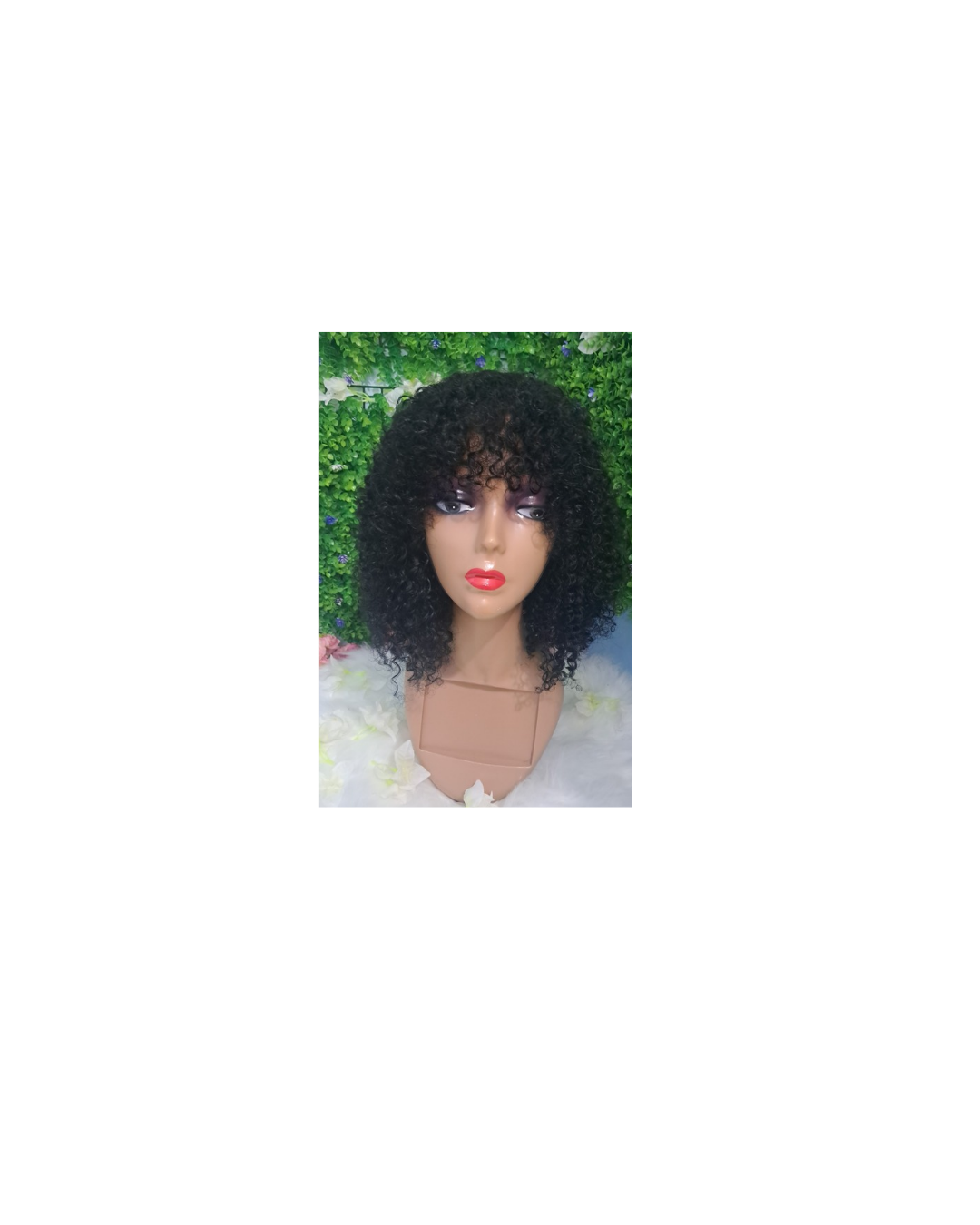 12"Human hair jerry curl bang wig view 4