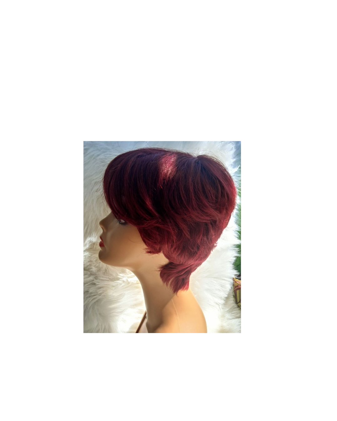 Human hair short pixie wig burgundy  view 2