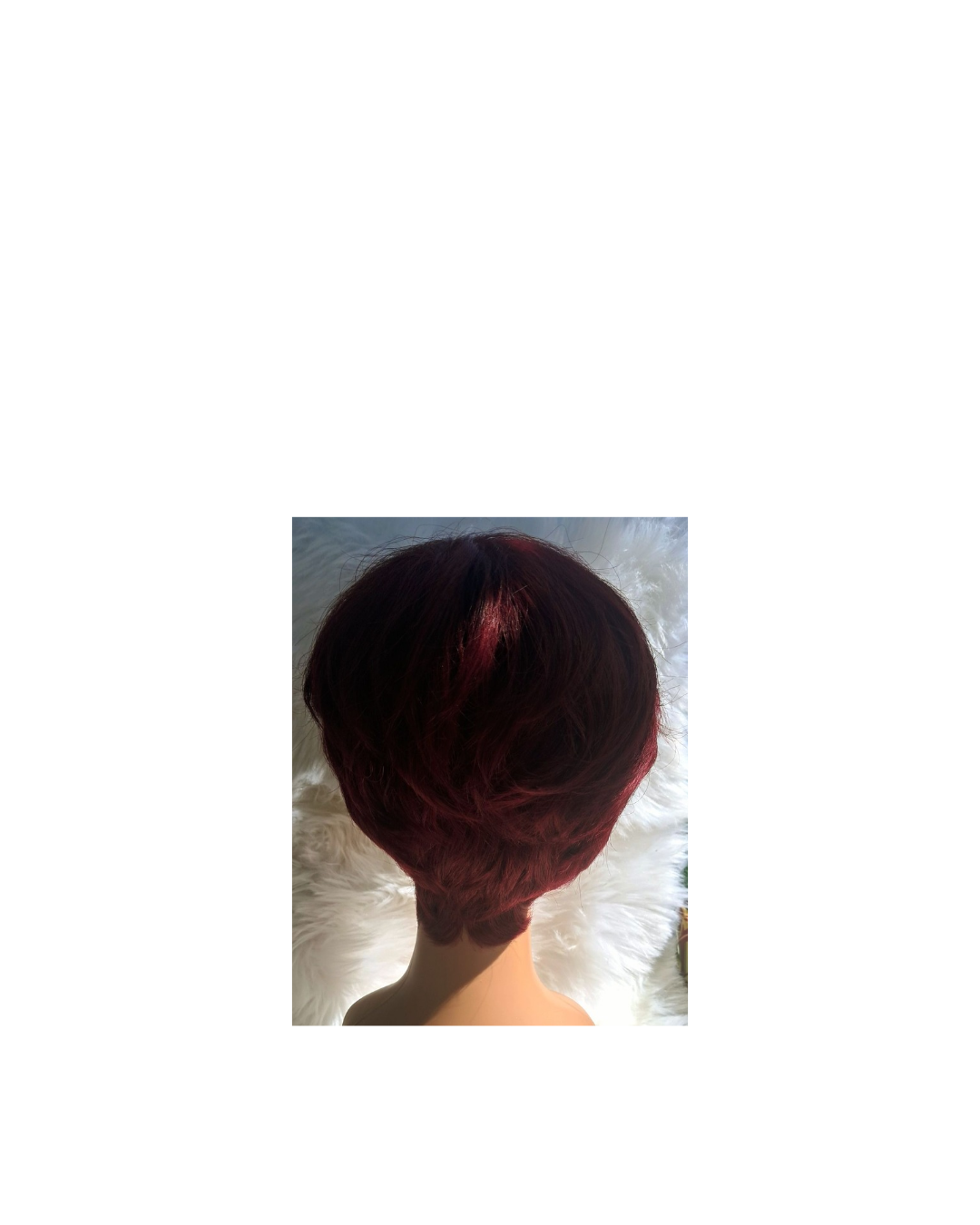 Human hair short pixie wig burgundy  view 4